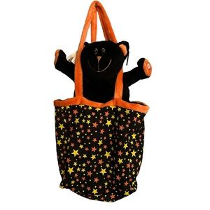 Halloween black cat plush candy bag that lights up w scary sounds